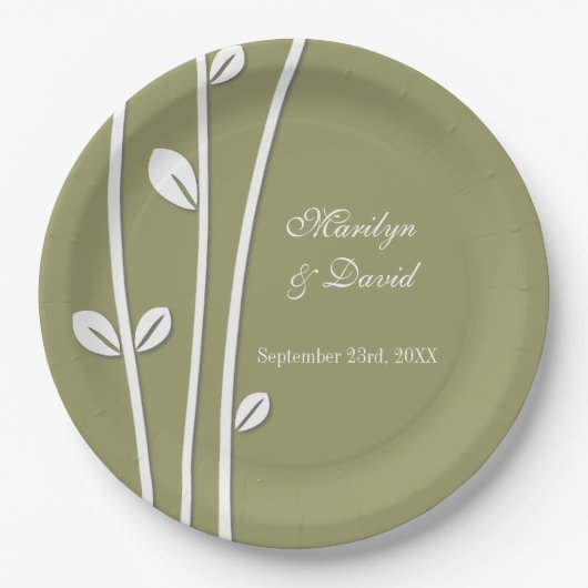 Assiettes En Carton Branches blanches en feuilles (Devant)