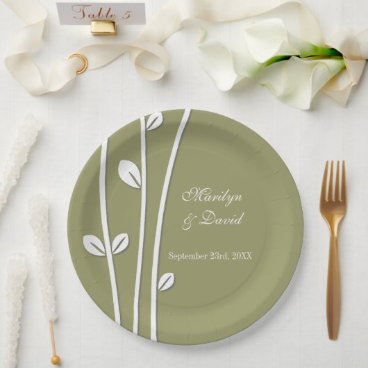 Assiettes En Carton Branches Blanches Feuillues (Mariage)