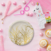 Assiettes En Carton Branches d'arbre dorées sur fond beige  (Fête)