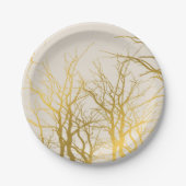Assiettes En Carton Branches d'arbre dorées sur fond beige  (Devant)