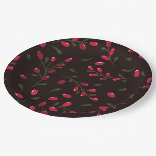 Assiettes En Carton Branches de baies rouges (Angle)