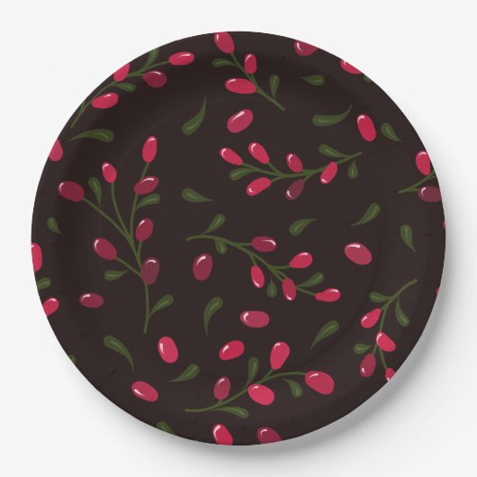 Assiettes En Carton Branches de baies rouges (Devant)