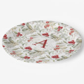 Assiettes En Carton Branches de canneberges de Berry Rouge Monogramme (Angle)