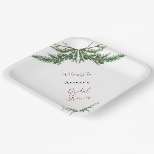 Assiettes En Carton Branches de Noël en rouge et vert (Angulaire)