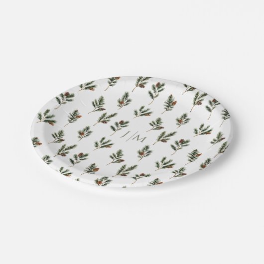 Assiettes En Carton Branches de sapins d'hiver rustiques avec Mariage (Angle)