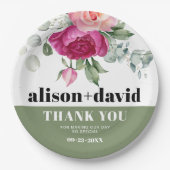 Assiettes En Carton Branches d'Eucalyptus avec roses roses rose mariag (Devant)