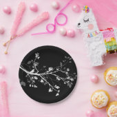 Assiettes En Carton Branches d'oiseaux noirs gris blanc (Fête)