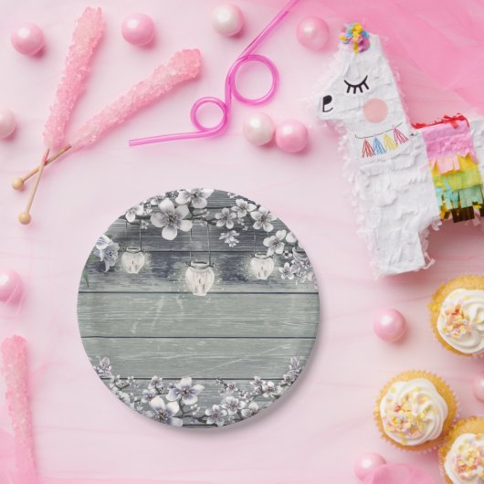 Assiettes En Carton Branches et lanternes en fleurs de cerisiers d'hiv (Fête)