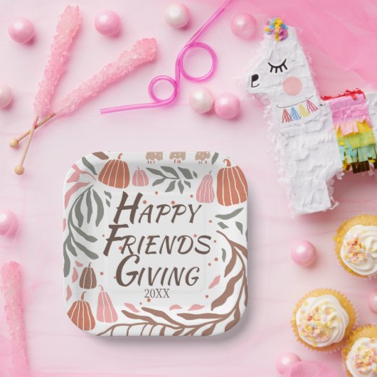 Assiettes En Carton Branches rétro, feuille et citrouille Amical (Fête)