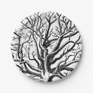 Assiettes En Carton Branches rustiques Abstraites en noir et blanc