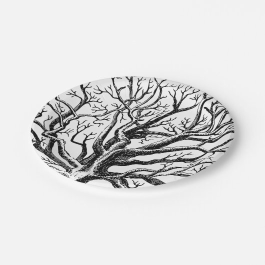 Assiettes En Carton Branches rustiques Abstraites en noir et blanc (Angle)