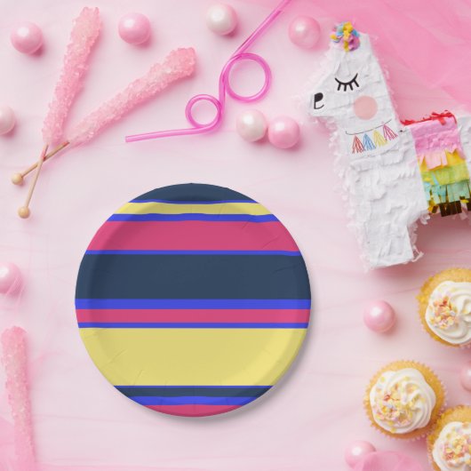 Assiettes En Carton Brayures rose, jaune et bleue (Fête)