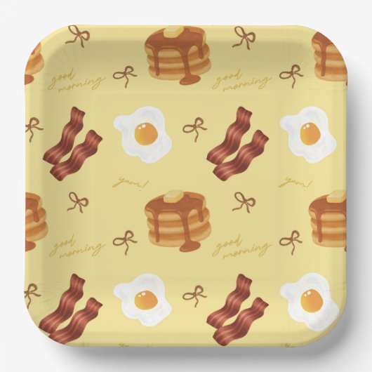 Assiettes En Carton Breakfast Brunch Theme Bacon Eggs Pancakes Pattern (Recto)