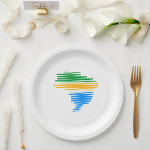 Assiettes En Carton Brésil carte frontière avec drapeau brésilien coul