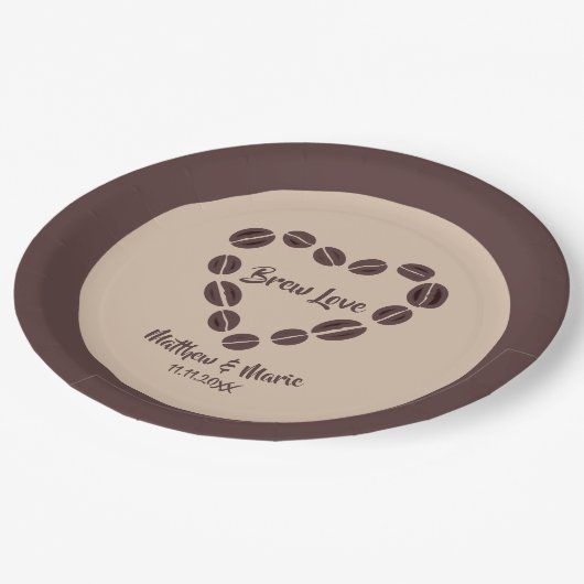 Assiettes En Carton Brew Love Coffee Bean Heart (Angle)