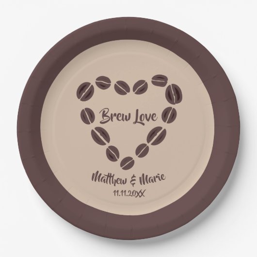 Assiettes En Carton Brew Love Coffee Bean Heart (Devant)