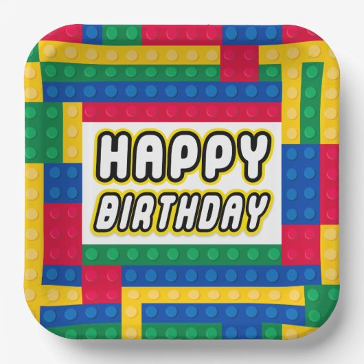Assiettes En Carton Brick Builder Birthday 9" paper plate (Recto)