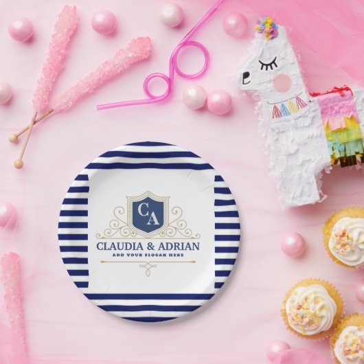 Assiettes En Carton Bride And Groom Monogram Names Elegant Weeding (Fête)