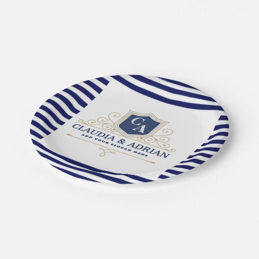 Assiettes En Carton Bride And Groom Monogram Names Elegant Weeding (Angle)