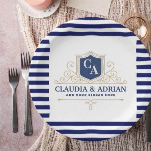 Assiettes En Carton Bride And Groom Monogram Names Elegant Weeding