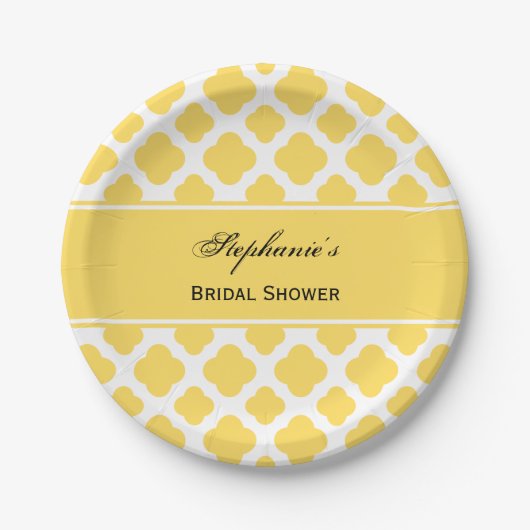 Assiettes En Carton Bride Motif de Quatrefoil jaune et blanc citron (Devant)