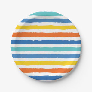 Assiettes En Carton Bright Beach Striped Motif