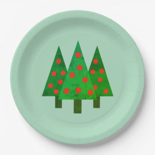 Assiettes En Carton Bright Christmas Grove on Green