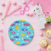 Assiettes En Carton Bright Colorful Cartoon Fish Pattern Blue (Fête)