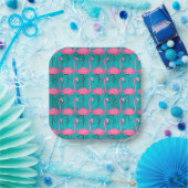 Assiettes En Carton Bright Flamingo Patch | Ajouter votre 2 initial (Fête)