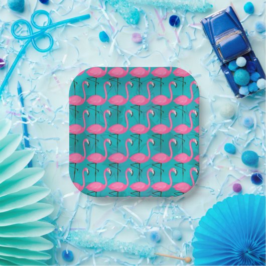 Assiettes En Carton Bright Flamingo Patch | Ajouter votre 2 initial (Fête)