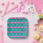 Assiettes En Carton Bright Flamingo Patch | Ajouter votre 2 initial (Fête)