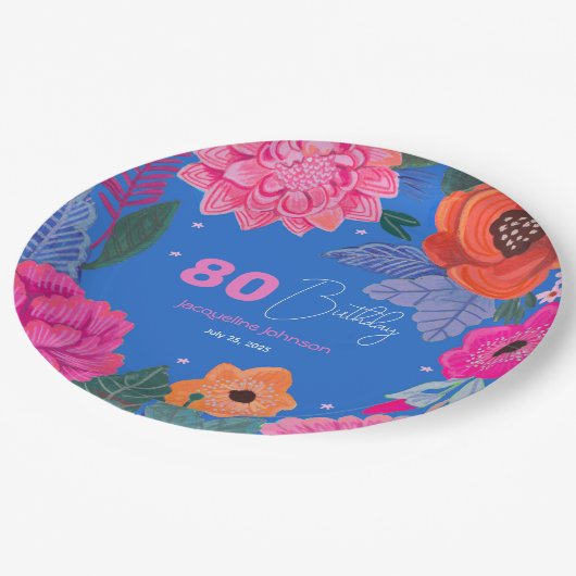 Assiettes En Carton Bright Fleur sauvage Pink Blue fête d'anniversaire (Angle)