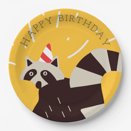 Assiettes En Carton Bright Funky Joyeux Anniversaire Raccoon Plaque pa (Devant)