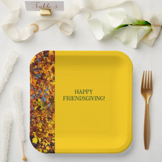 Assiettes En Carton Bright Gold Feuilles Thanksgiving Friendsgiving (Mariage)