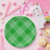Assiettes En Carton Bright Green Plaid Checked Pattern (Fête)