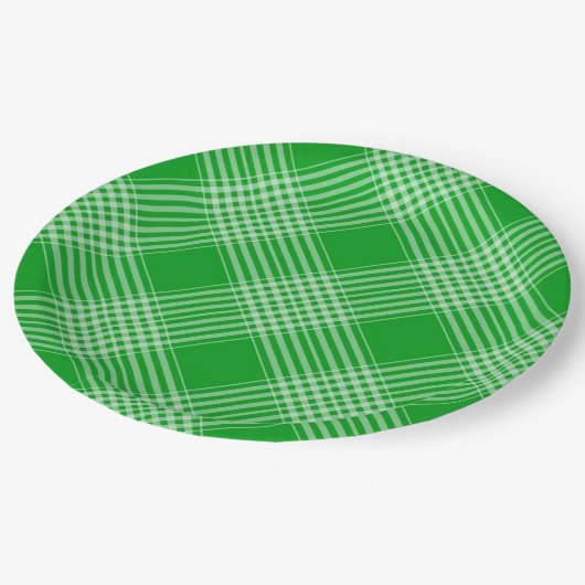Assiettes En Carton Bright Green Plaid Checked Pattern (Angle)