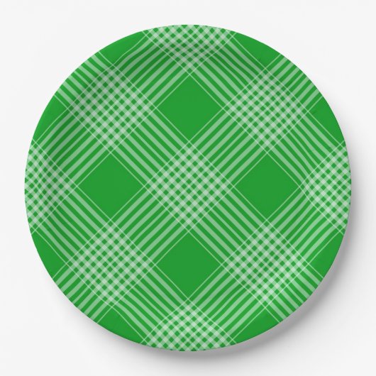 Assiettes En Carton Bright Green Plaid Checked Pattern (Devant)