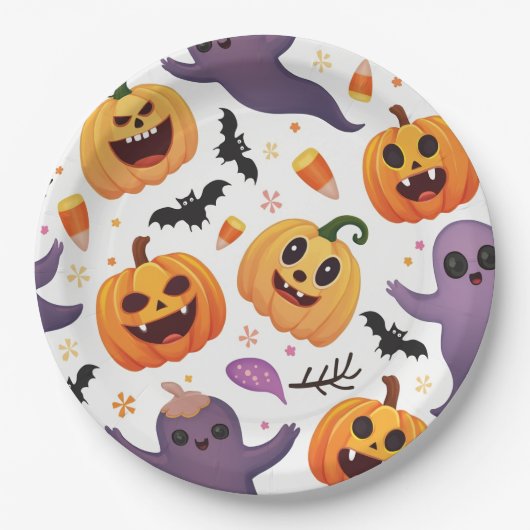 Assiettes En Carton Bright Halloween Plaques en papier - Fun Design! (Devant)