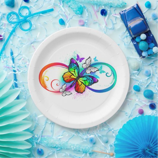 Assiettes En Carton Bright infinity with rainbow butterfly (Fête)