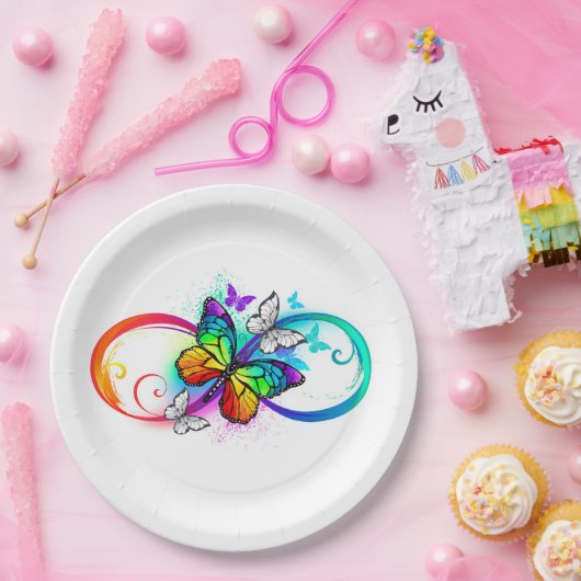 Assiettes En Carton Bright infinity with rainbow butterfly (Fête)