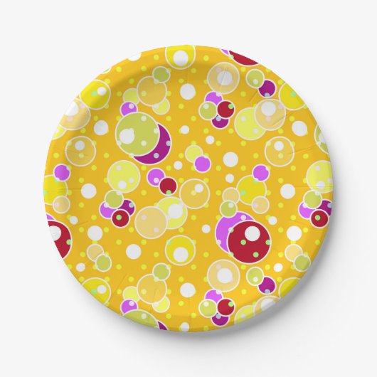 Assiettes En Carton Bright jaune enfants amusants bulles cercles d'ann (Devant)
