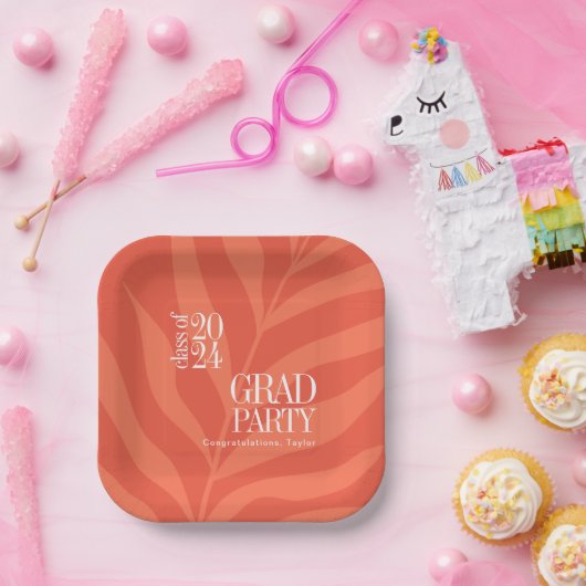 Assiettes En Carton Bright Orange Simple Grad Party avec nom (Fête)
