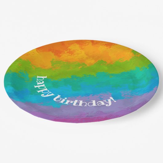 Assiettes En Carton Bright Rainbow Happy Birthday Plates (Angle)