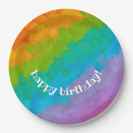 Assiettes En Carton Bright Rainbow Happy Birthday Plates (Devant)