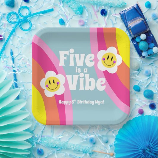 Assiettes En Carton Bright Smiley Five est une plaque Vibe Party (Fête)
