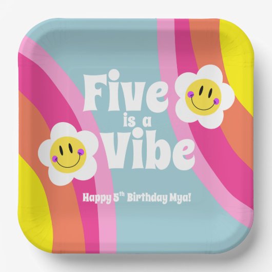 Assiettes En Carton Bright Smiley Five est une plaque Vibe Party (Recto)