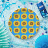 Assiettes En Carton Bright Sunflowers Blue Pattern (Fête)