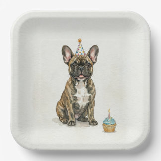 Assiettes En Carton Brindle French Bulldog Birthday Party Hat Cupcake