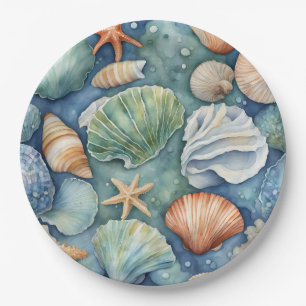 Assiettes En Carton Brise Océanique Aquarelle : Coquillage et Étoile d