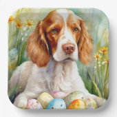 Assiettes En Carton Brittany Spaniel Chien avec Oeufs de Pâques Vacanc (Recto)